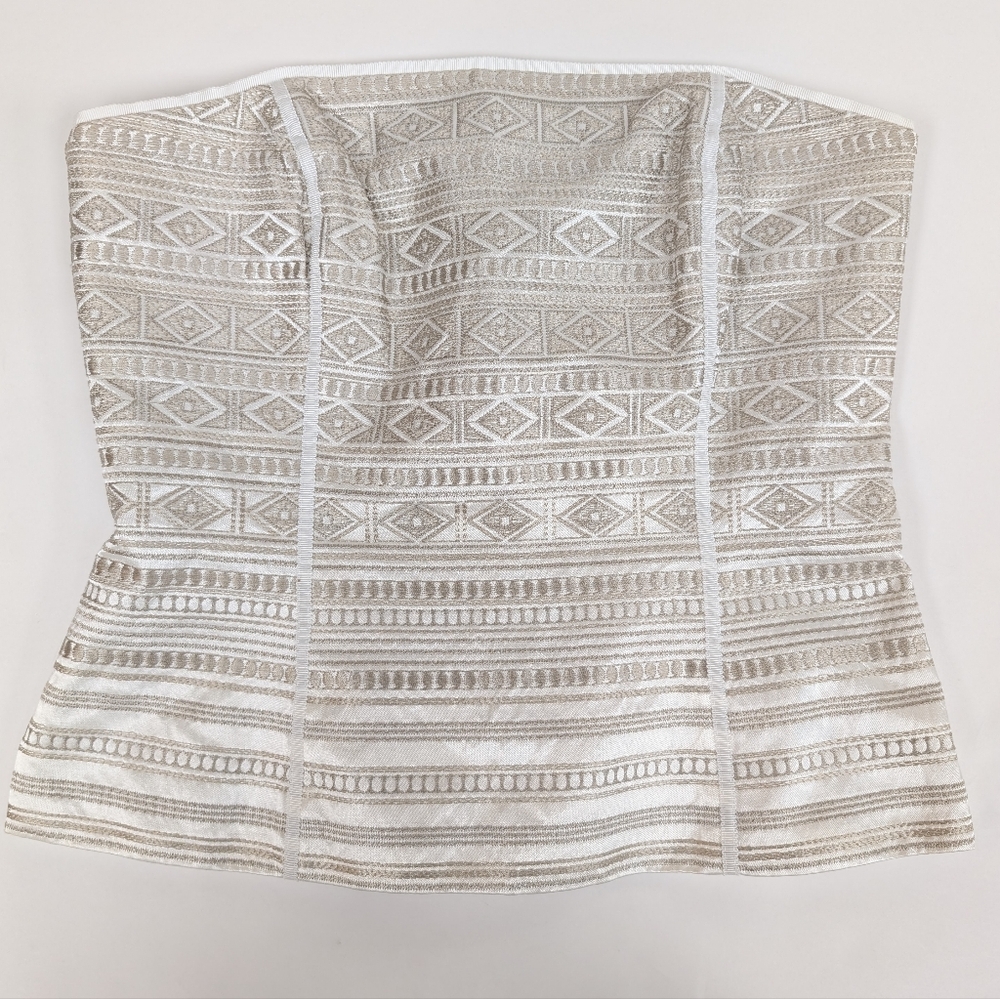 White House Black Market Ivory and Metallic Taupe Strapless Bustier